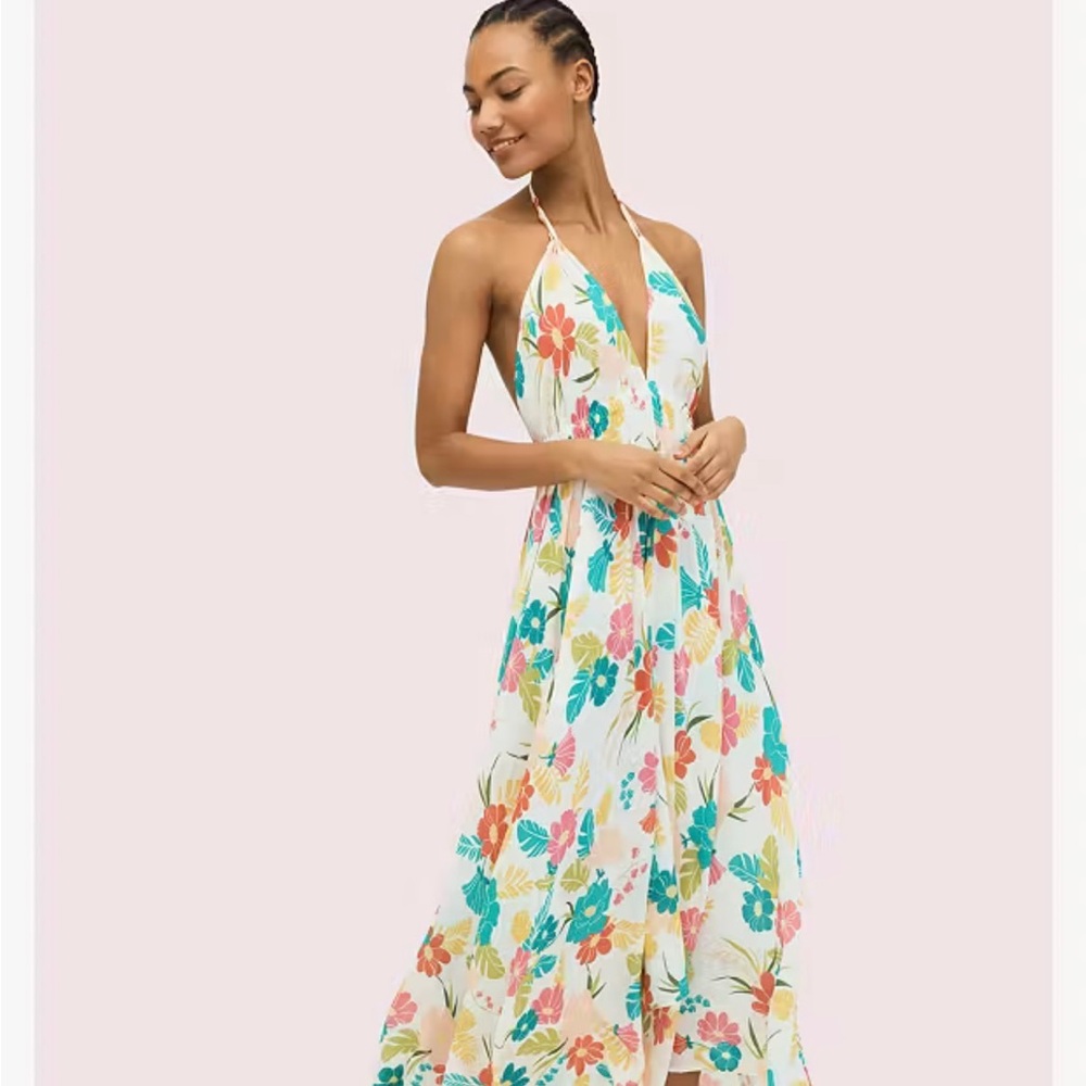Tropical Floral Halter Cover-up Maxi Dress Kate Spade